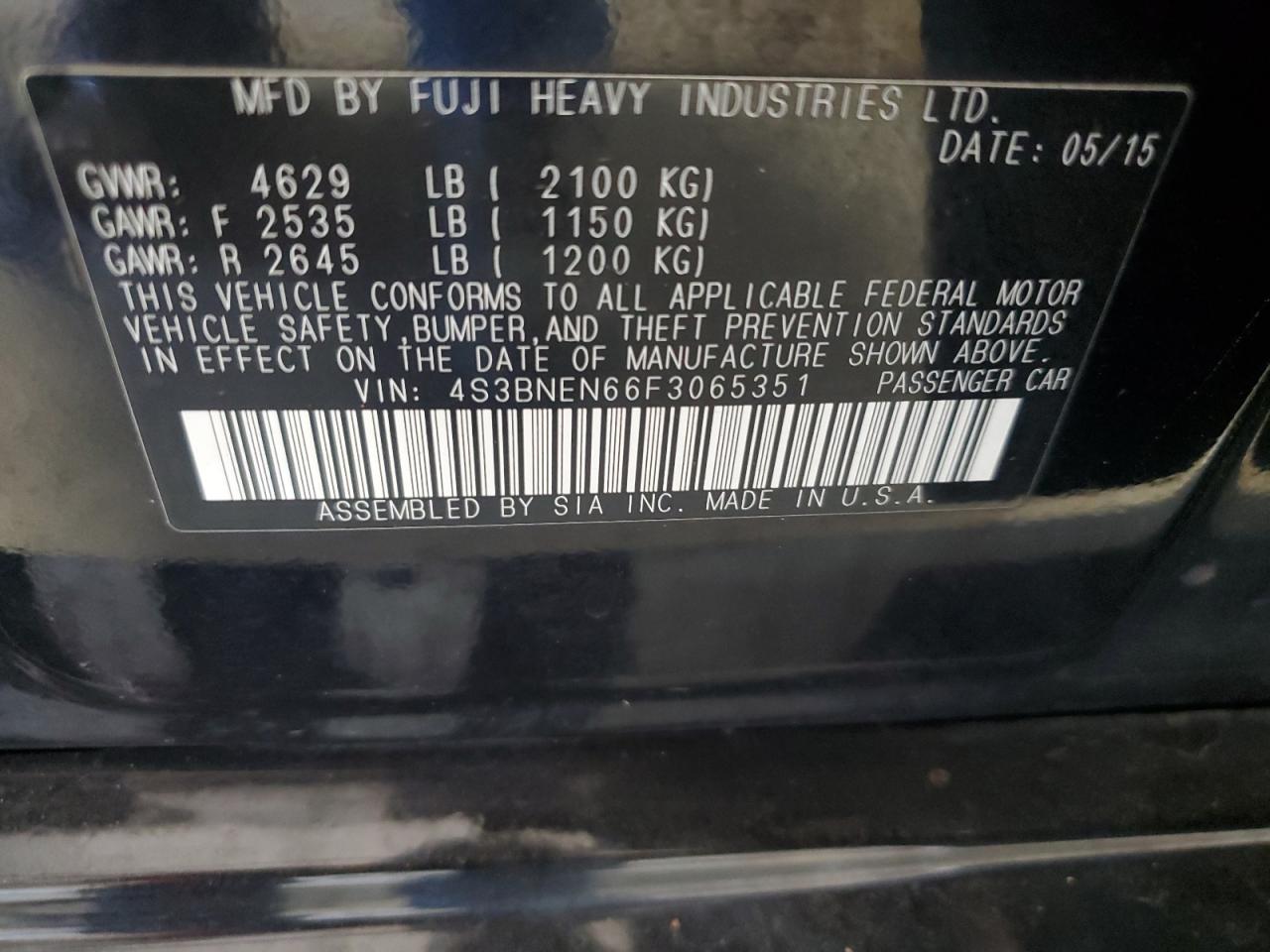 2015 Subaru Legacy 3.6R Limited VIN: 4S3BNEN66F3065351 Lot: 81937415