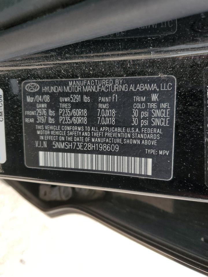 2008 Hyundai Santa Fe Se VIN: 5NMSH73E28H198609 Lot: 84986645