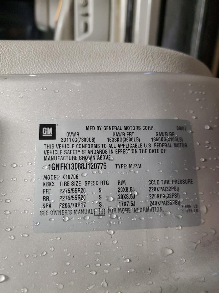 2008 Chevrolet Tahoe K1500 VIN: 1GNFK13088J120776 Lot: 90549685