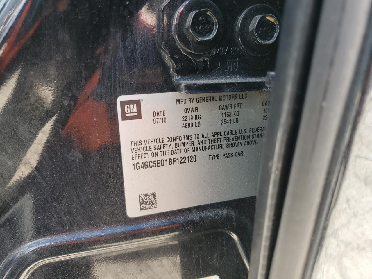 2011 Buick Lacrosse Cxl VIN: 1G4GC5ED1BF122120 Lot: 87287985