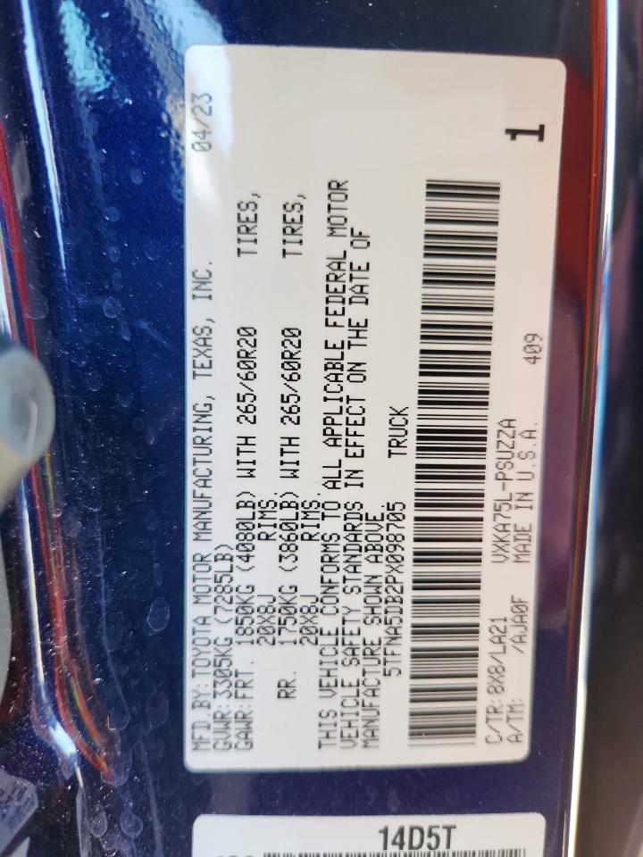 2023 Toyota Tundra Crewmax Platinum VIN: 5TFNA5DB2PX098705 Lot: 85874895