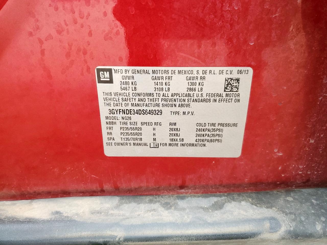 2013 Cadillac Srx Performance Collection VIN: 3GYFNDE34DS649329 Lot: 85003155