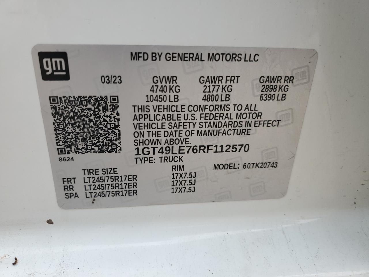 2024 GMC Sierra K2500 Heavy Duty VIN: 1GT49LE76RF112570 Lot: 85513625