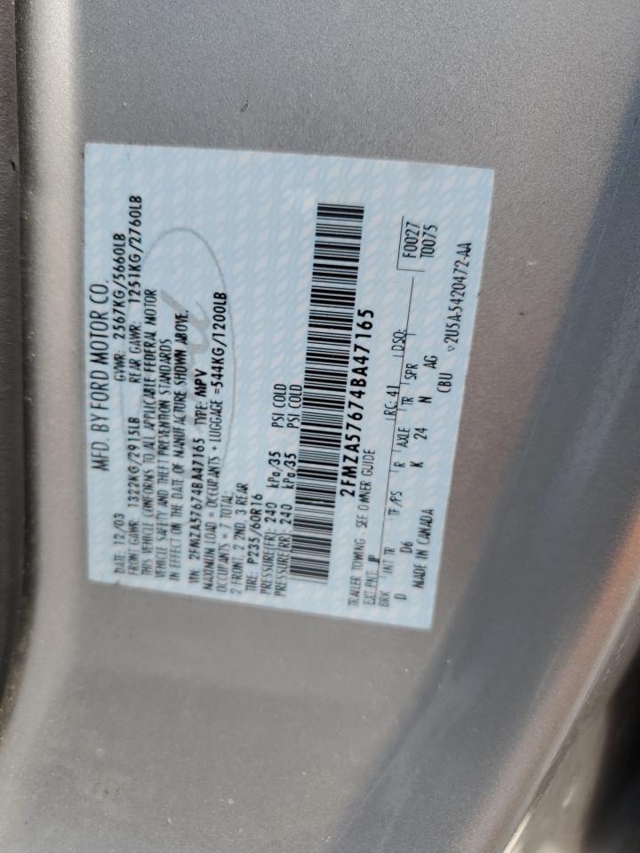 2004 Ford Freestar Ses VIN: 2FMZA57674BA47165 Lot: 85923805