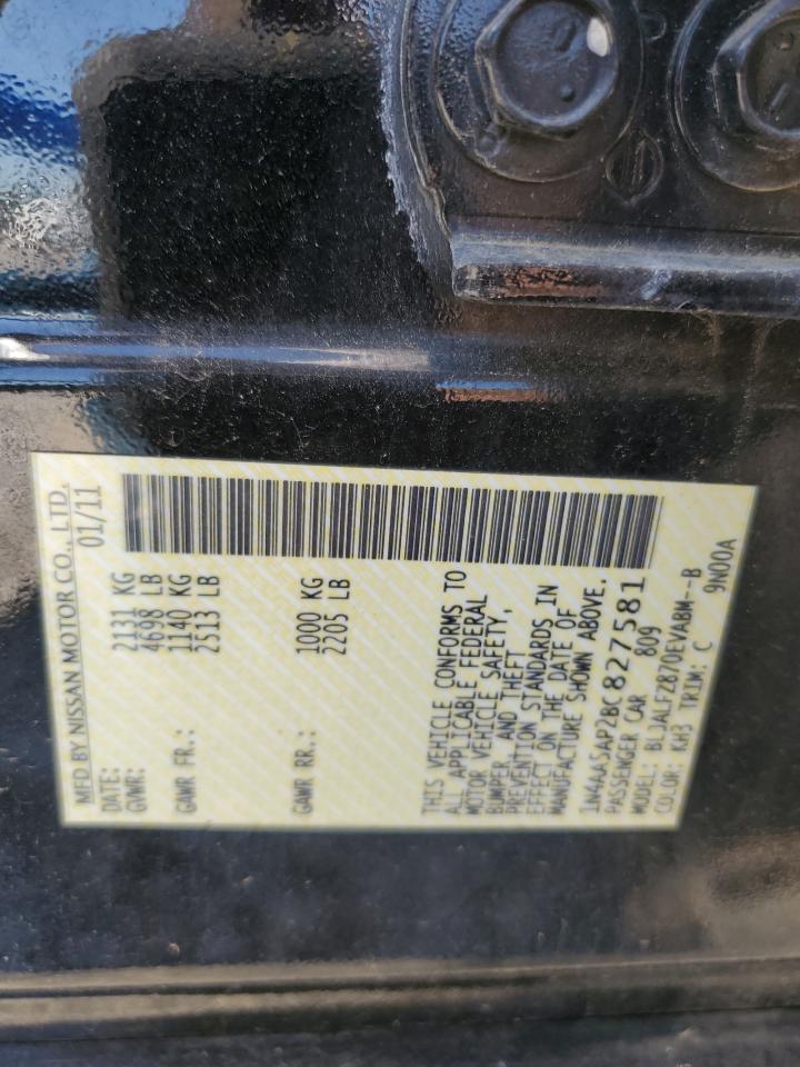 2011 Nissan Maxima S VIN: 1N4AA5AP2BC827581 Lot: 85652245
