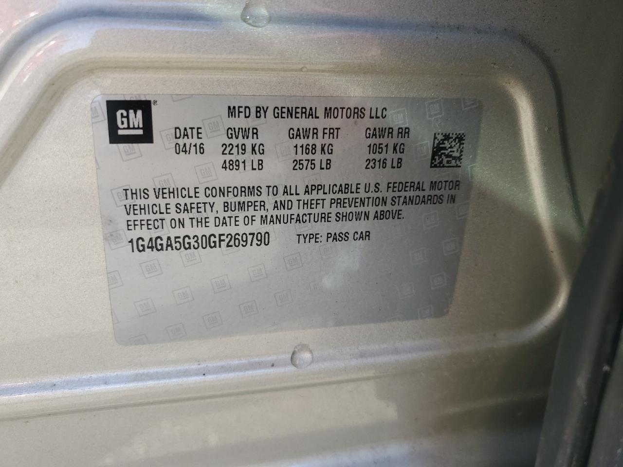 2016 Buick Lacrosse VIN: 1G4GA5G30GF269790 Lot: 82264495