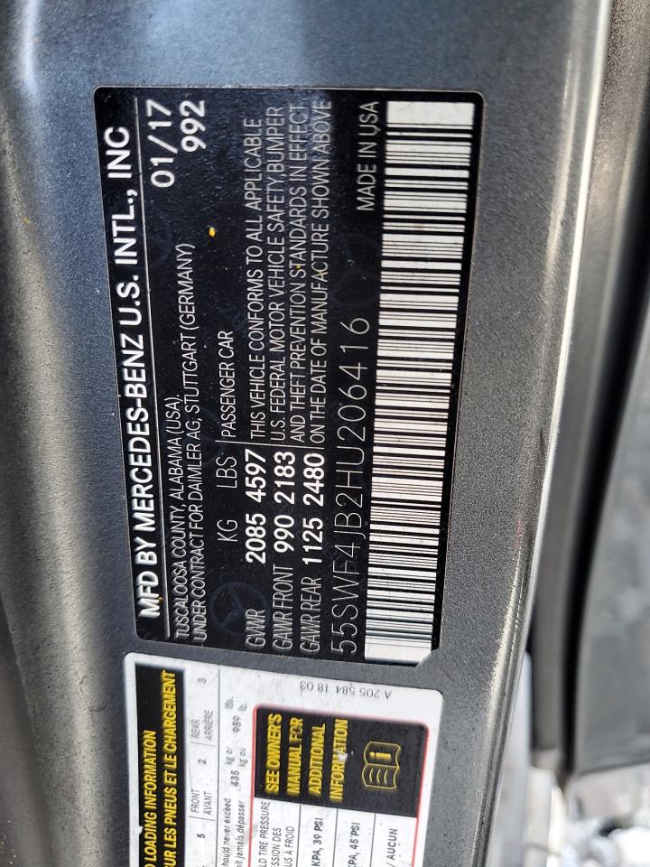 2017 Mercedes-Benz C 300 VIN: 55SWF4JB2HU206416 Lot: 90675035