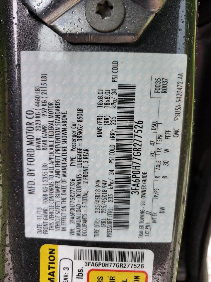 2016 Ford Fusion Se VIN: 3FA6P0H77GR277526 Lot: 90307625