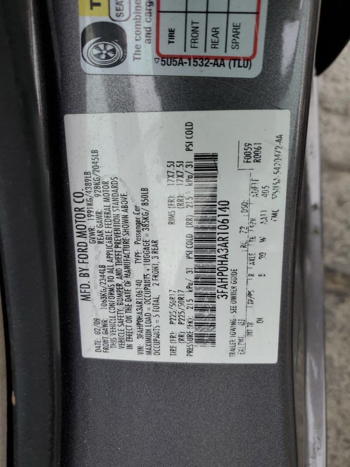 2010 Ford Fusion Se VIN: 3FAHP0HA3AR106140 Lot: 80663535