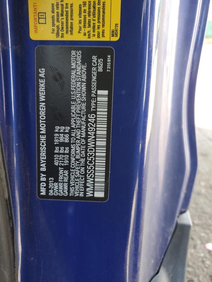 2013 Mini Cooper S Paceman VIN: WMWSS5C53DWN49246 Lot: 87071725