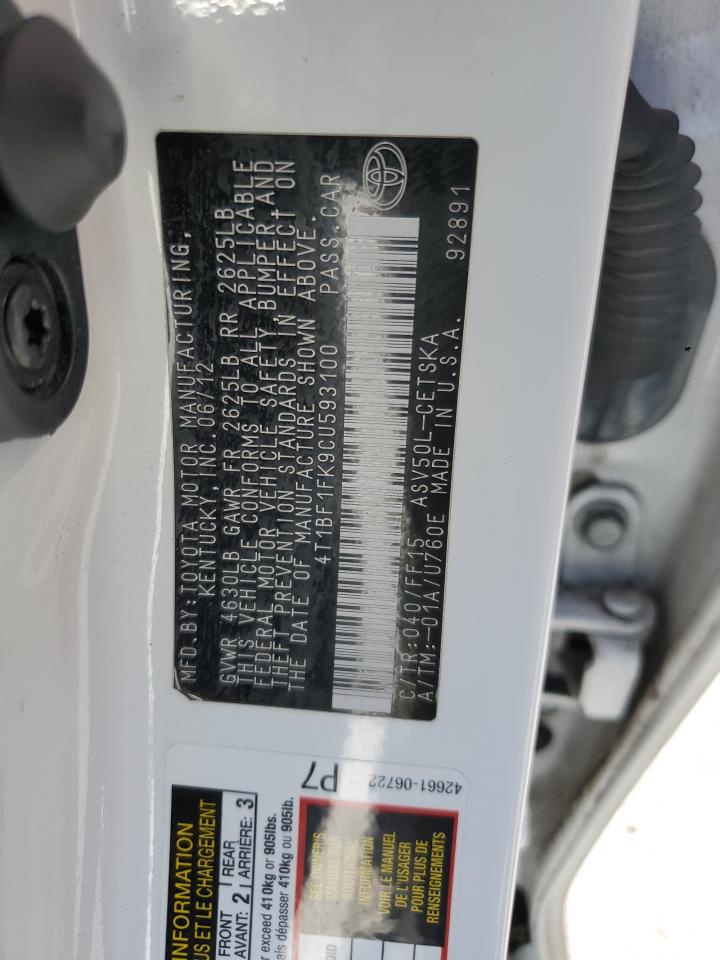 2012 Toyota Camry Base VIN: 4T1BF1FK9CU593100 Lot: 82400375