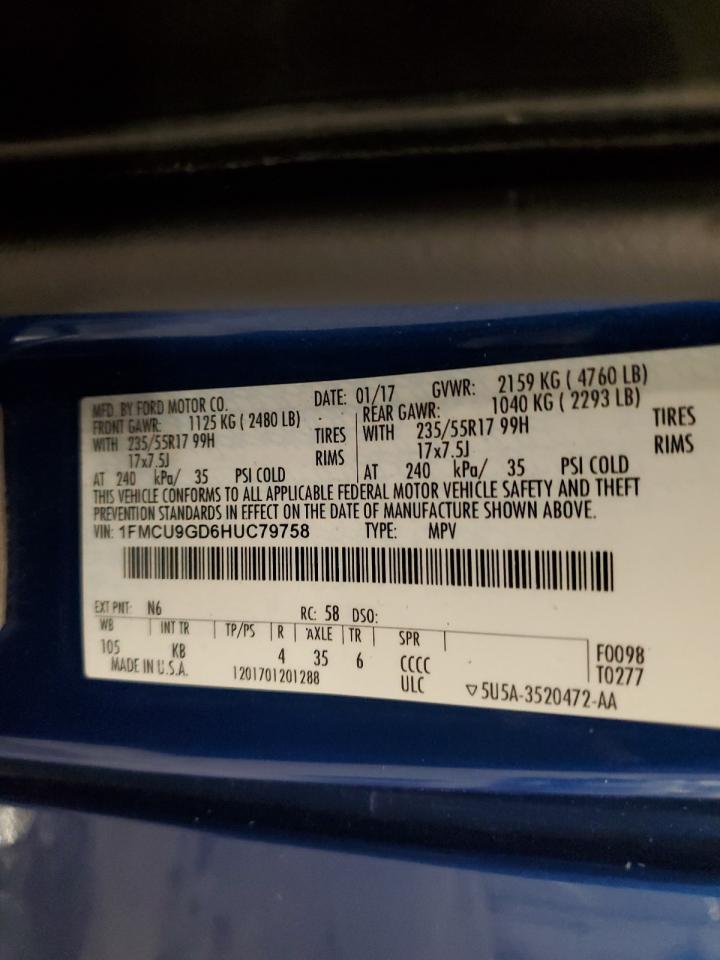 2017 Ford Escape Se VIN: 1FMCU9GD6HUC79758 Lot: 87012305