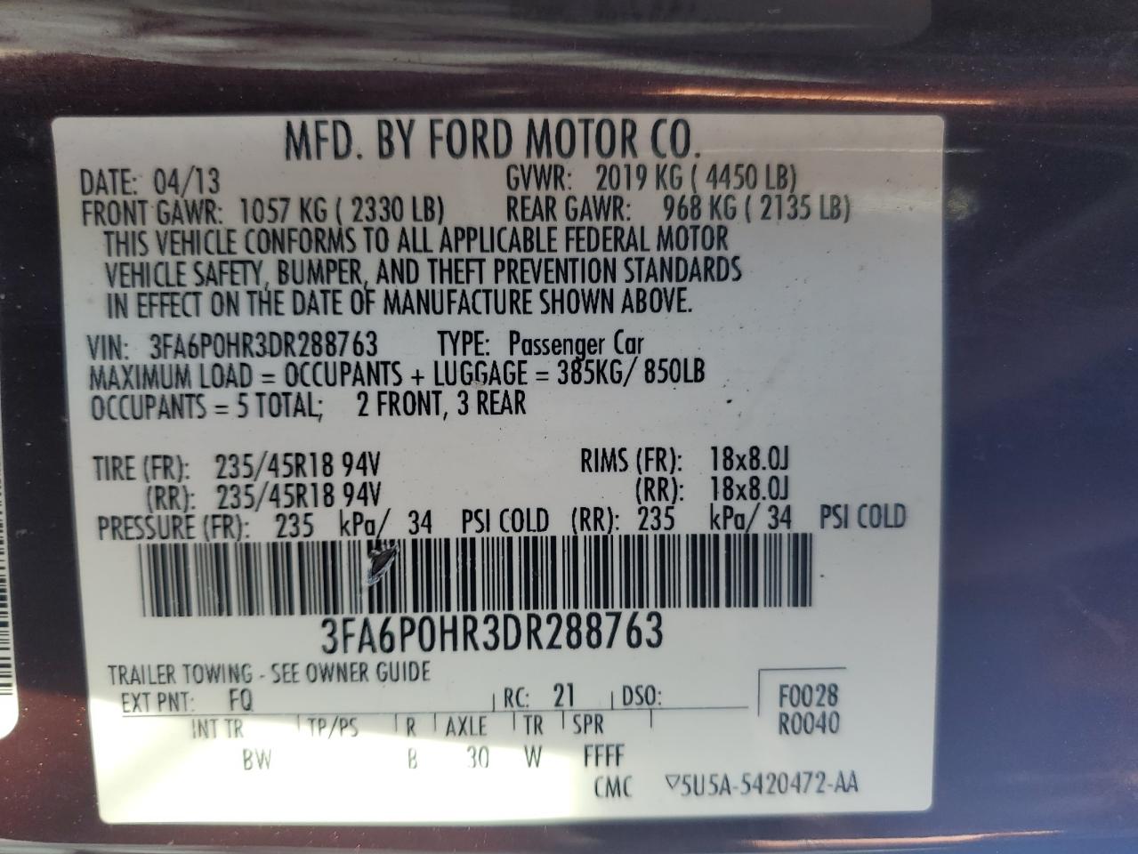 2013 Ford Fusion Se VIN: 3FA6P0HR3DR288763 Lot: 89908295