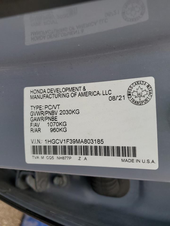 2021 Honda Accord Sport VIN: 1HGCV1F39MA803185 Lot: 85087975