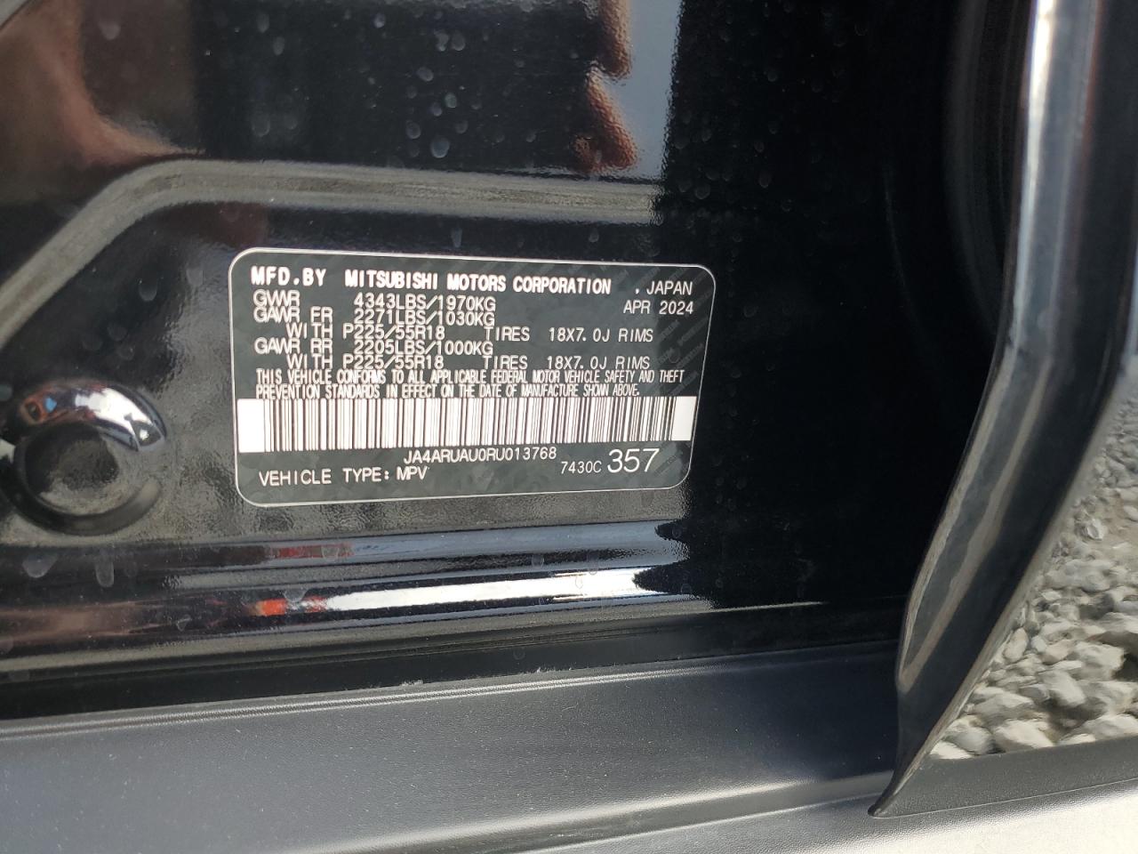 2024 Mitsubishi Outlander Sport S/Se VIN: JA4ARUAU0RU013768 Lot: 86217435