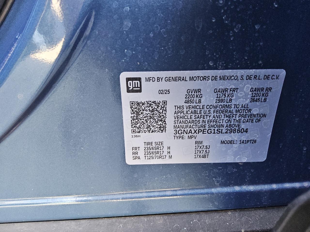 2025 Chevrolet Equinox Lt VIN: 3GNAXPEG1SL298604 Lot: 85366865