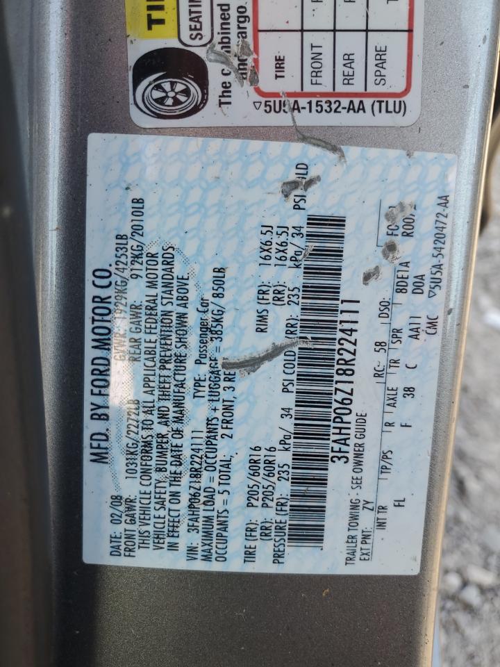 2008 Ford Fusion S VIN: 3FAHP06Z18R224111 Lot: 86482025