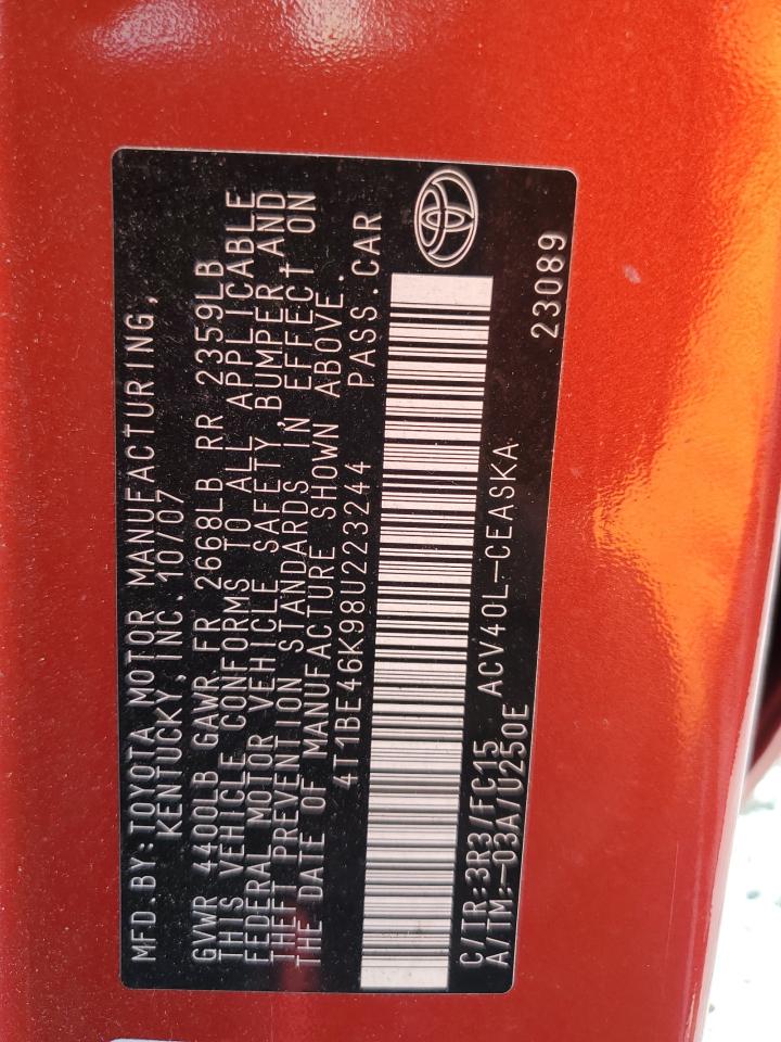 2008 Toyota Camry Ce VIN: 4T1BE46K98U223244 Lot: 85712195