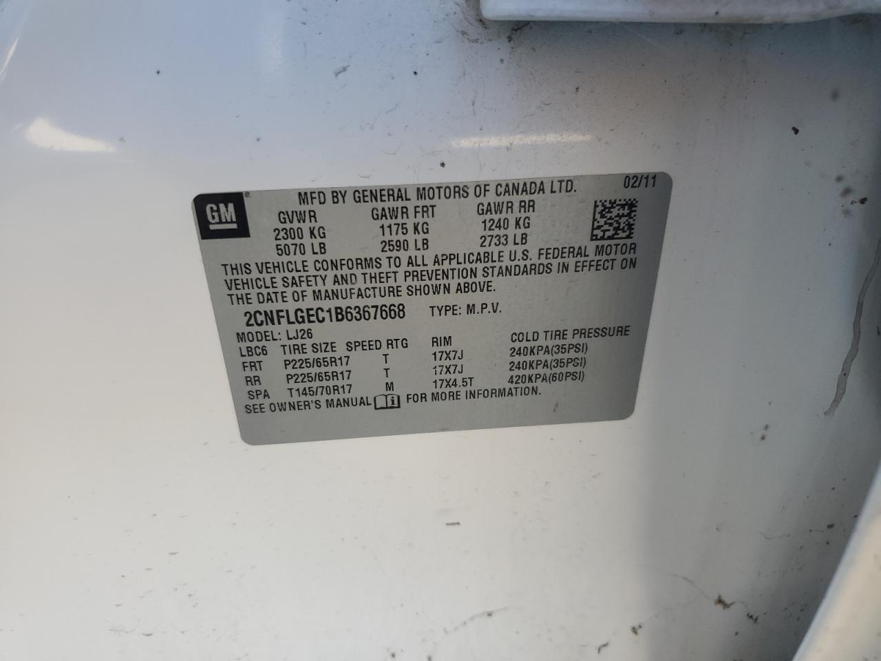 2011 Chevrolet Equinox Ltz VIN: 2CNFLGEC1B6367668 Lot: 86774045