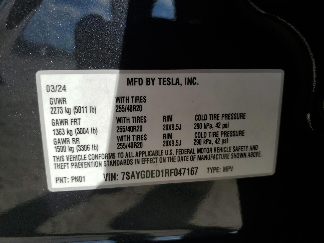 2024 Tesla Model Y VIN: 7SAYGDED1RF047167 Lot: 82416885
