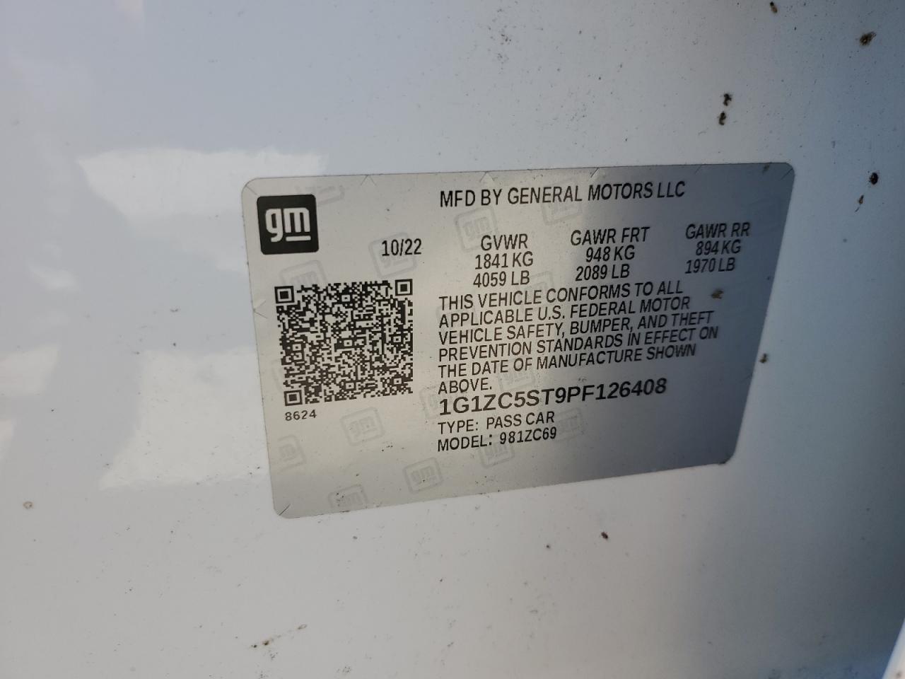 2023 Chevrolet Malibu Ls VIN: 1G1ZC5ST9PF126408 Lot: 83960685