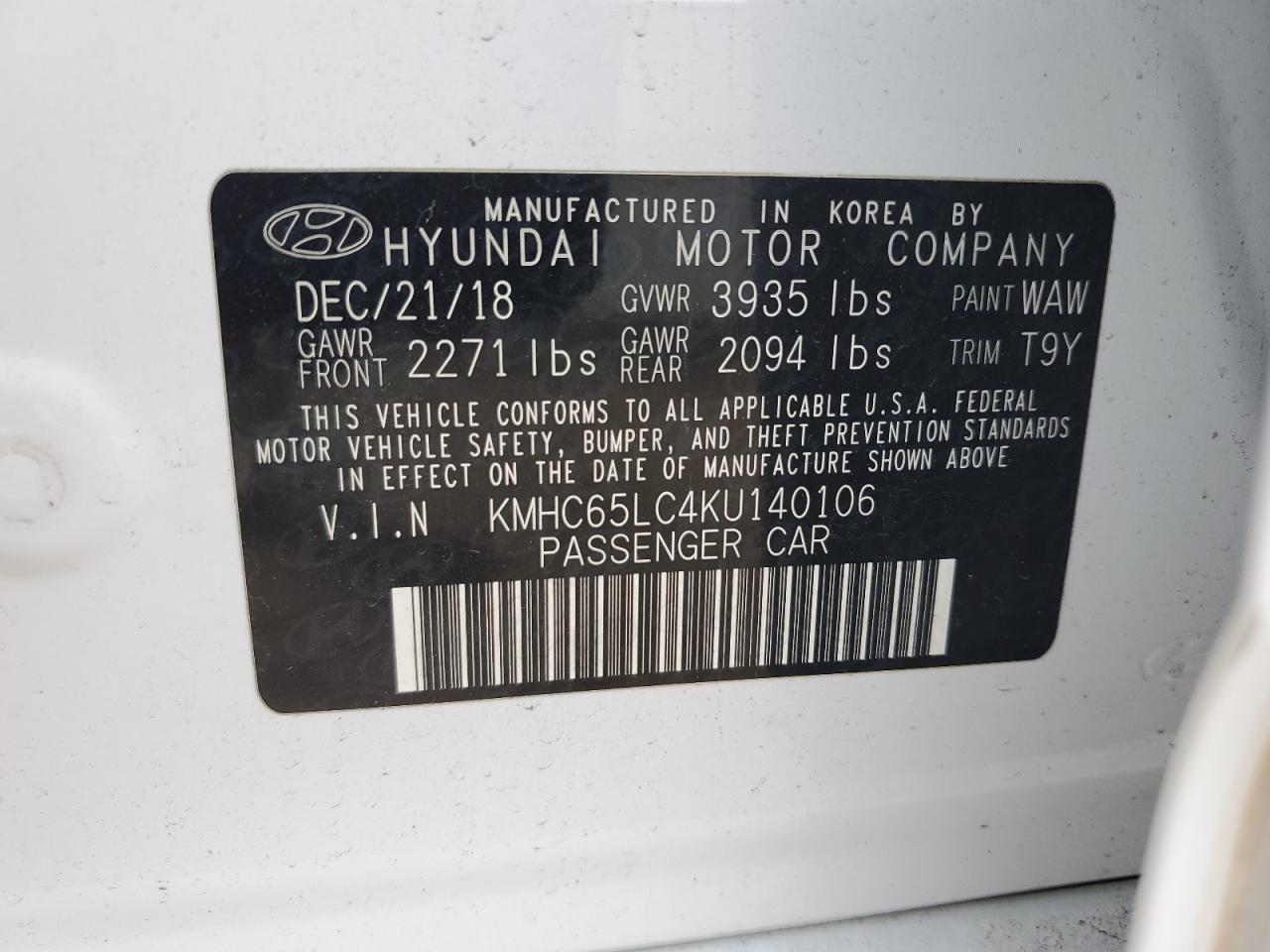 2019 Hyundai Ioniq Blue VIN: KMHC65LC4KU140106 Lot: 86242545