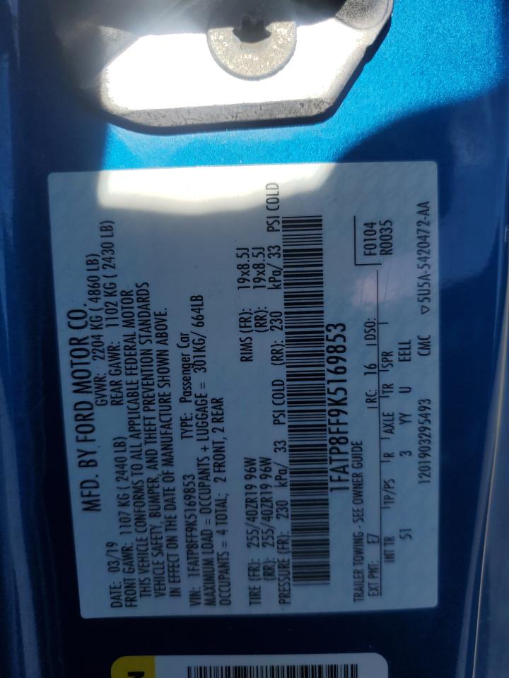 2019 Ford Mustang Gt VIN: 1FATP8FF9K5169853 Lot: 86894045