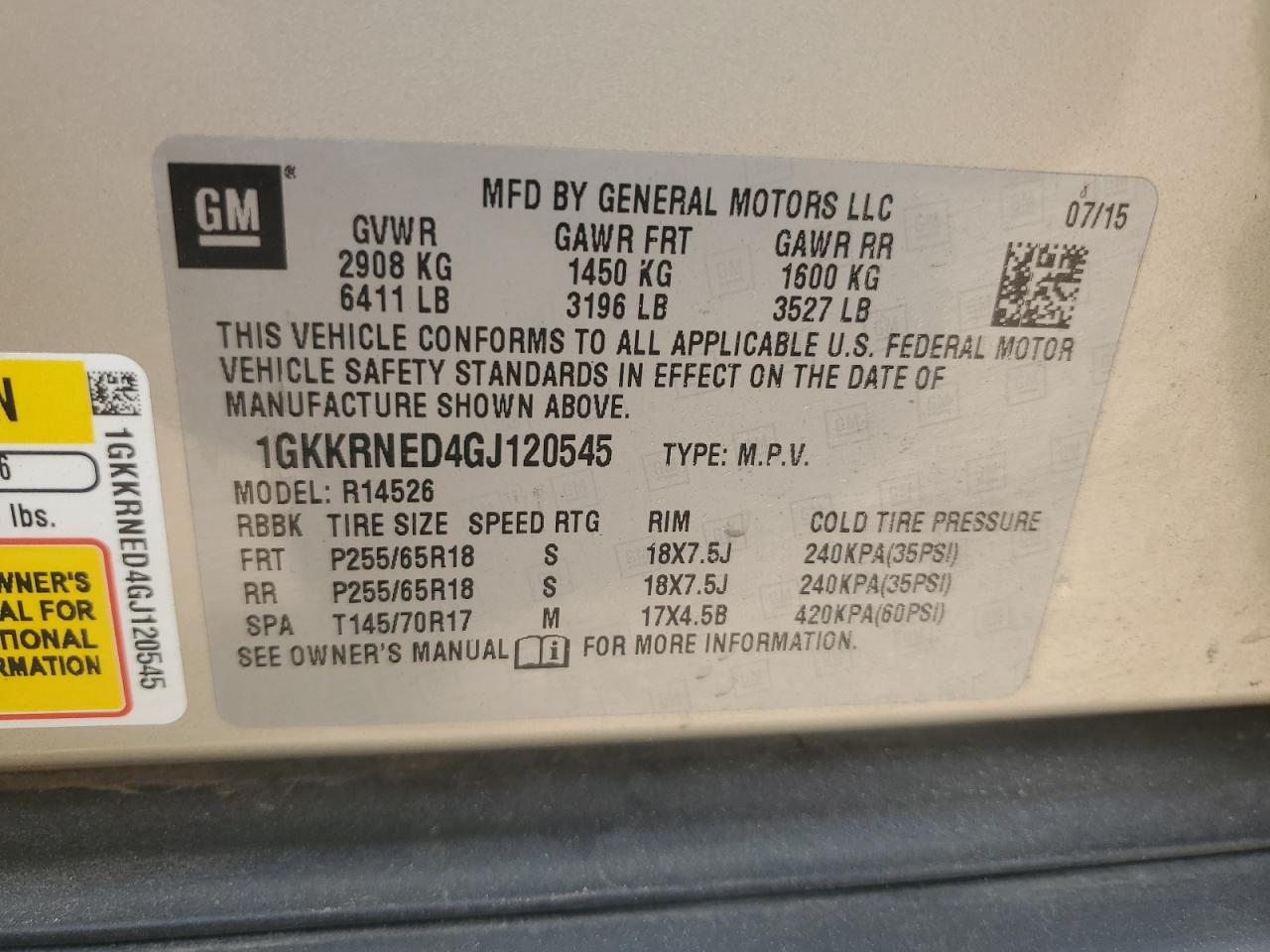 2016 GMC Acadia Sle VIN: 1GKKRNED4GJ120545 Lot: 85904375