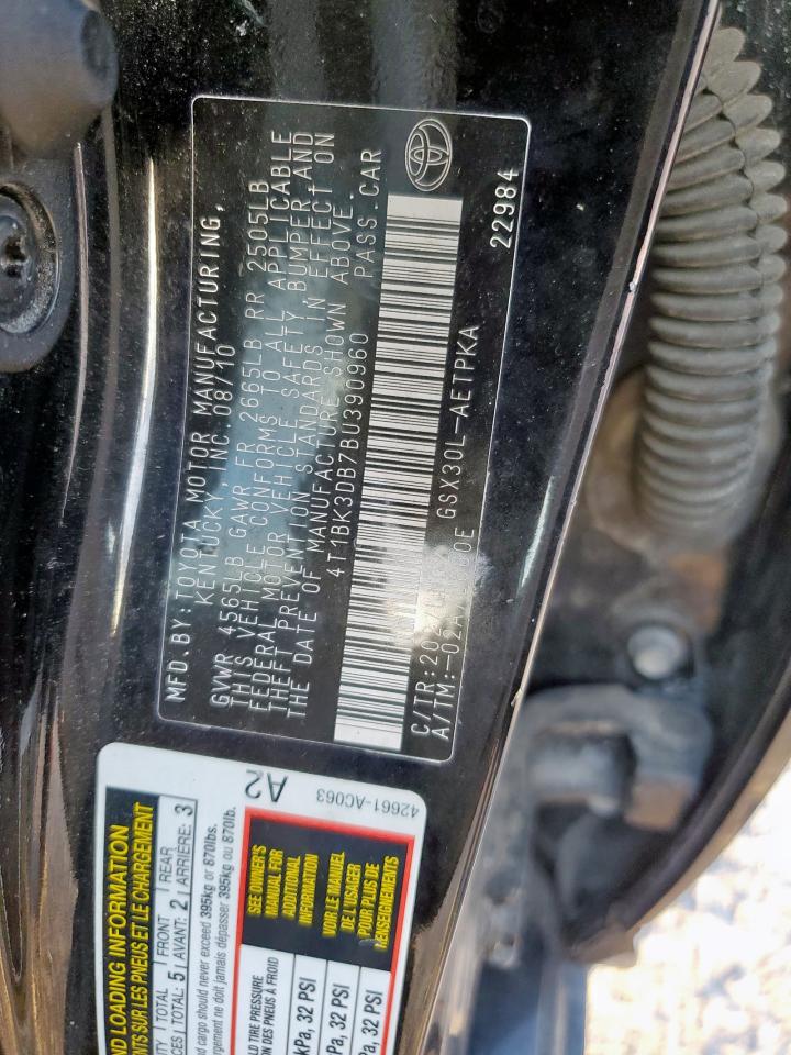 2011 Toyota Avalon Base VIN: 4T1BK3DB7BU390960 Lot: 85887445
