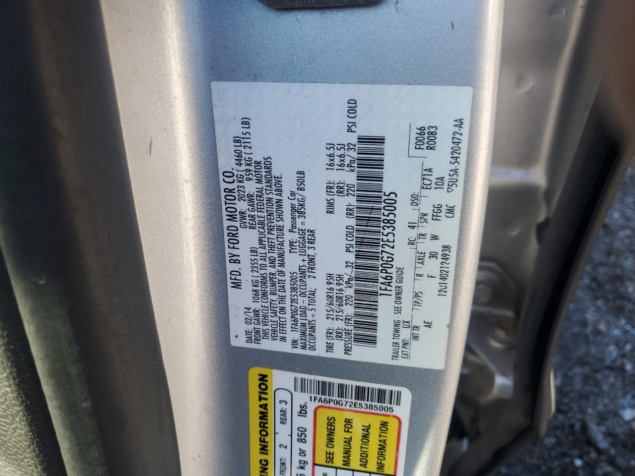 2014 Ford Fusion S VIN: 1FA6P0G72E5385005 Lot: 82652765