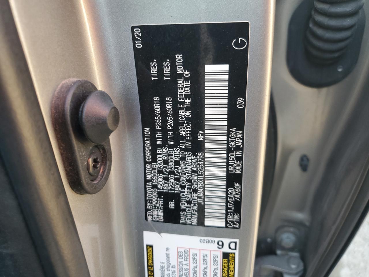 2020 Lexus Gx 460 Premium VIN: JTJAM7BX1L5254798 Lot: 86550105