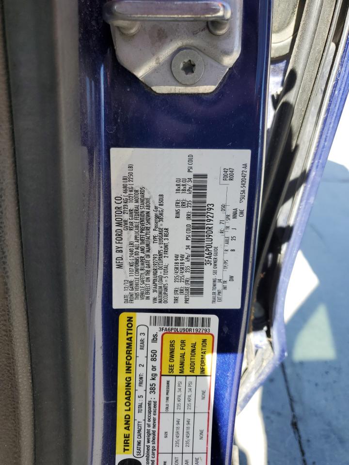 2013 Ford Fusion Se Hybrid VIN: 3FA6P0LU9DR192793 Lot: 82495455