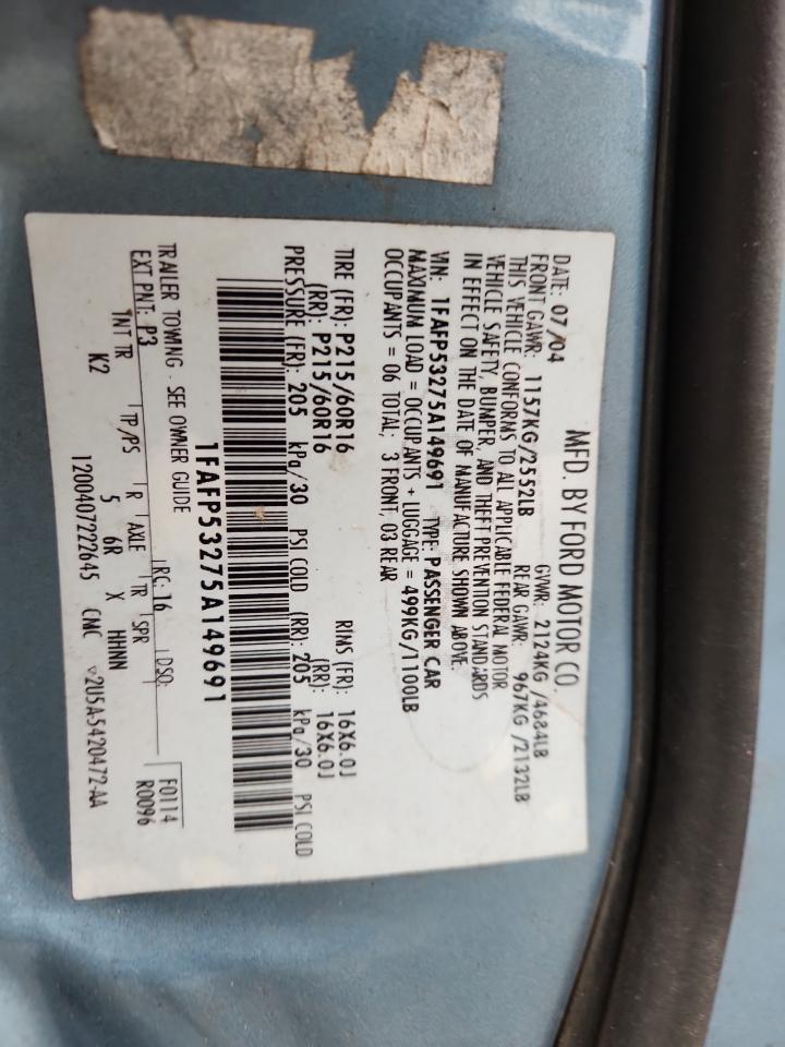2005 Ford Taurus Se VIN: 1FAFP53275A149691 Lot: 86330865