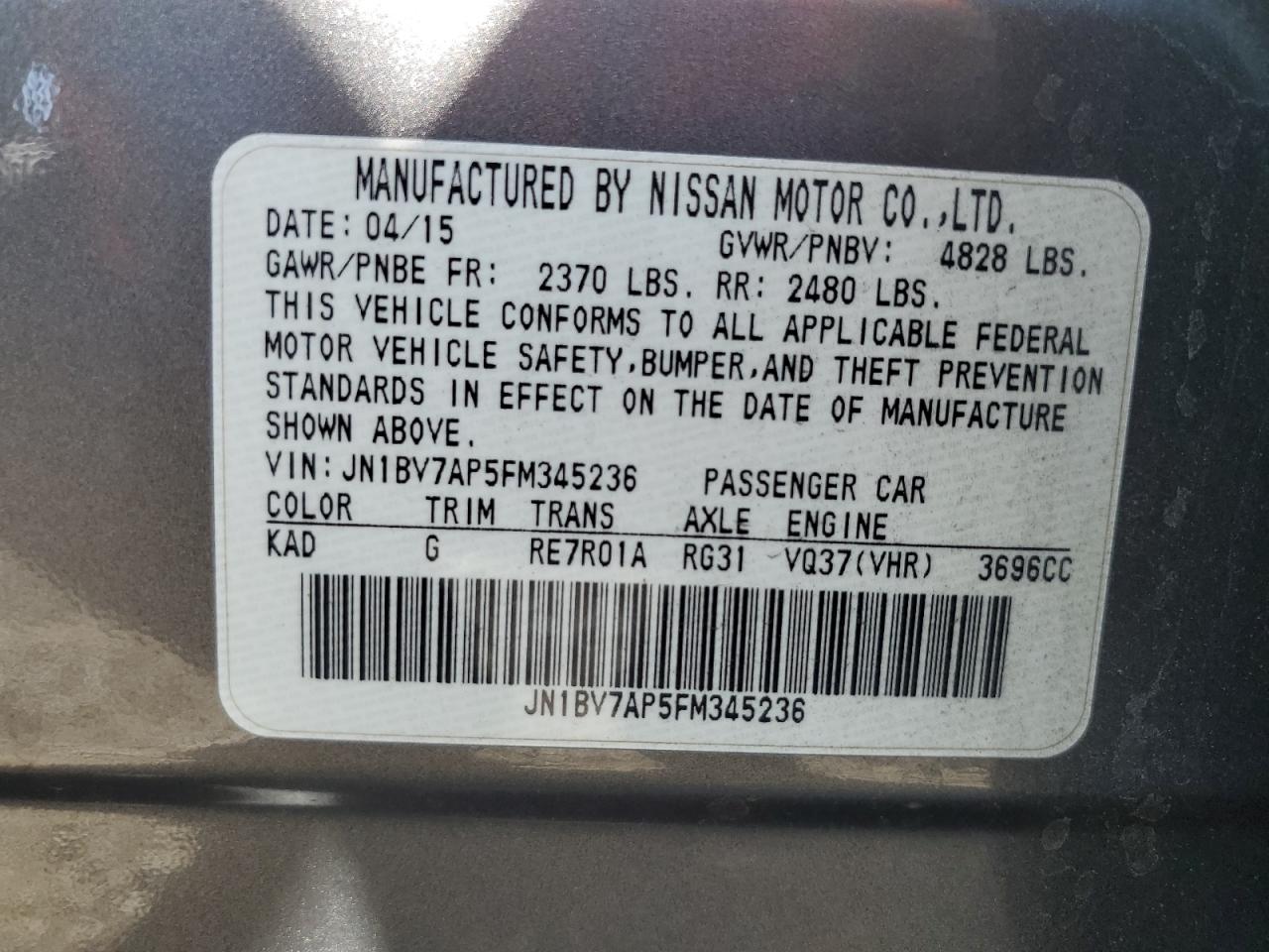 2015 Infiniti Q50 Base VIN: JN1BV7AP5FM345236 Lot: 82642905