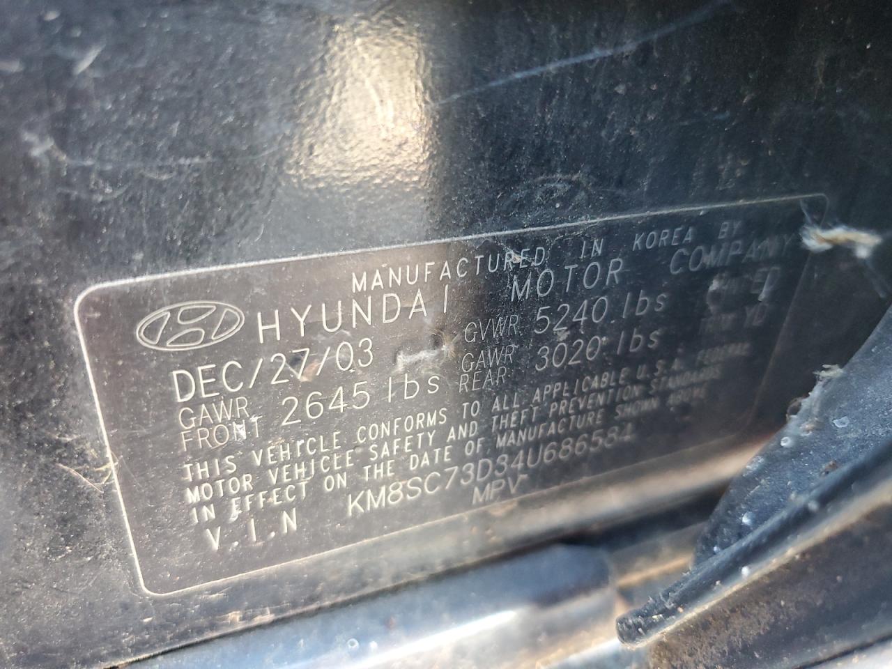 2004 Hyundai Santa Fe Gls VIN: KM8SC73D34U686584 Lot: 85563355