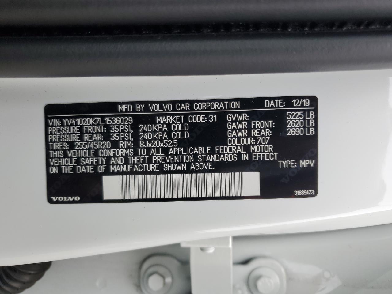 2020 Volvo Xc60 T5 Momentum VIN: YV4102DK7L1536029 Lot: 84943715