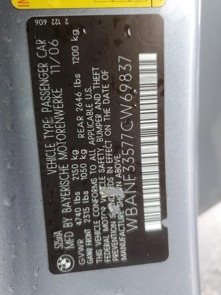 2007 BMW 525 Xi VIN: WBANF33577CW69837 Lot: 82357365