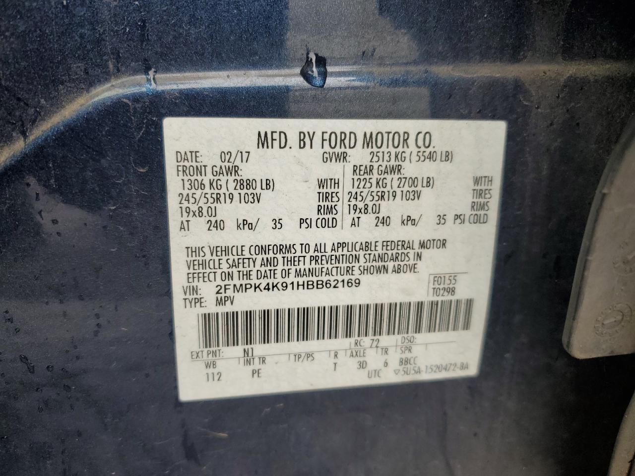 2017 Ford Edge Titanium VIN: 2FMPK4K91HBB62169 Lot: 81821075