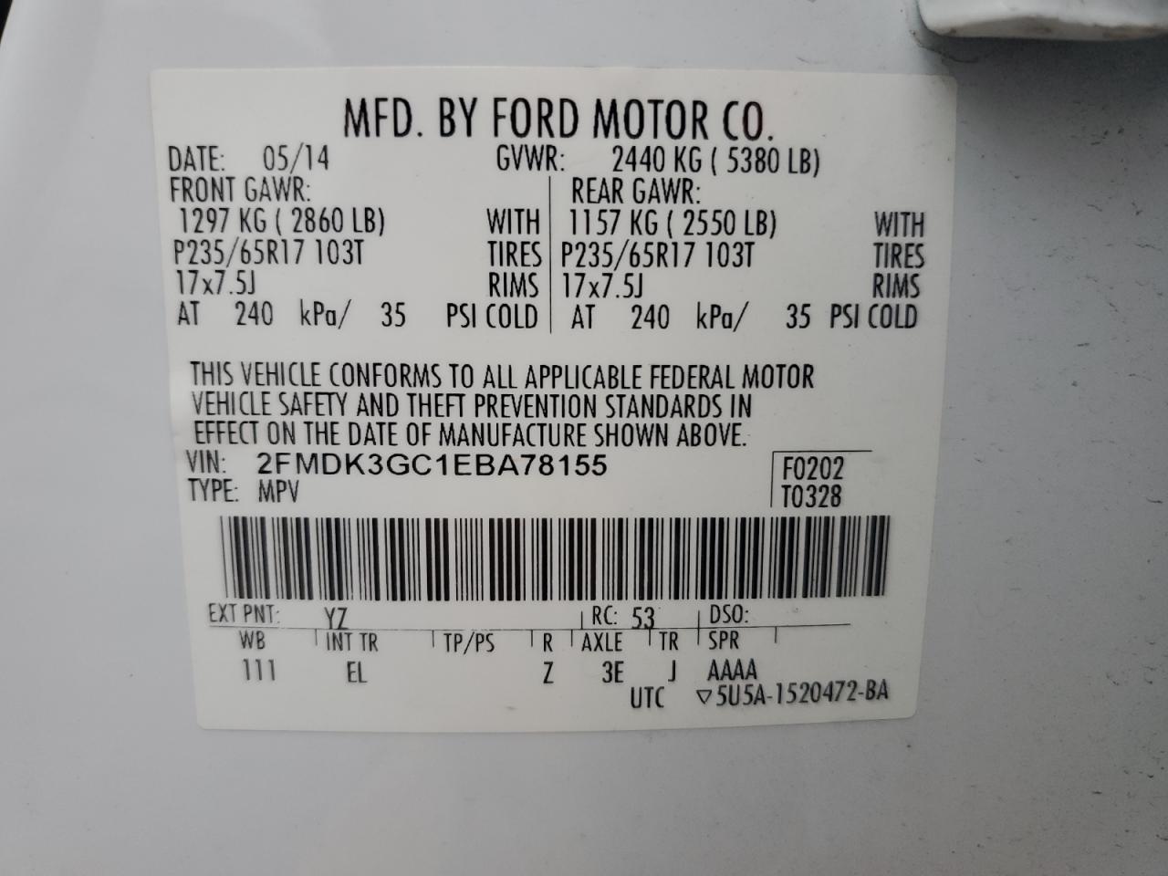 2014 Ford Edge Se VIN: 2FMDK3GC1EBA78155 Lot: 89713735