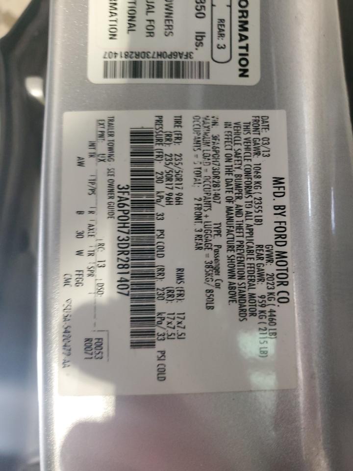 2013 Ford Fusion Se VIN: 3FA6P0H73DR281407 Lot: 86303885