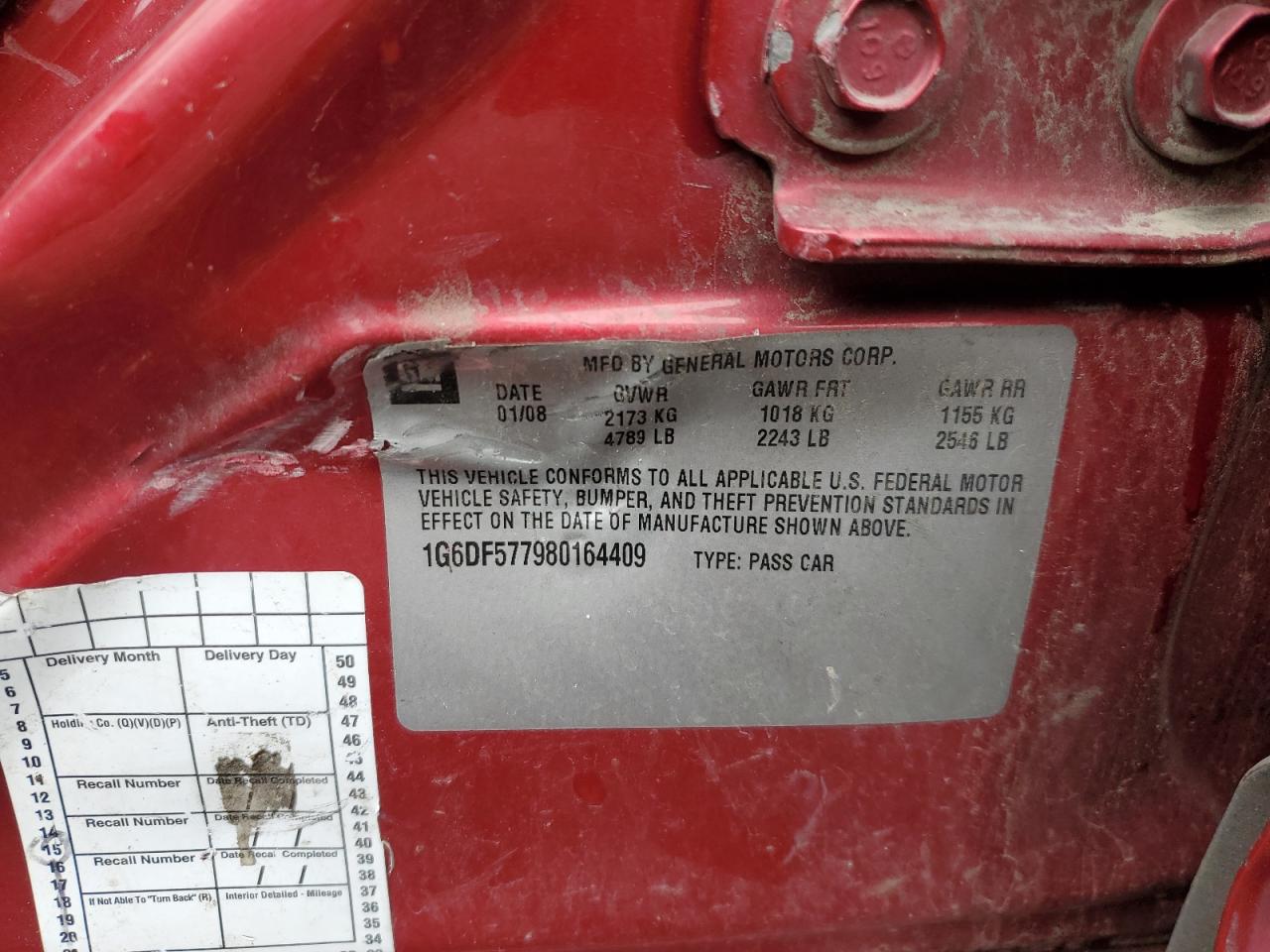 2008 Cadillac Cts VIN: 1G6DF577980164409 Lot: 82407585