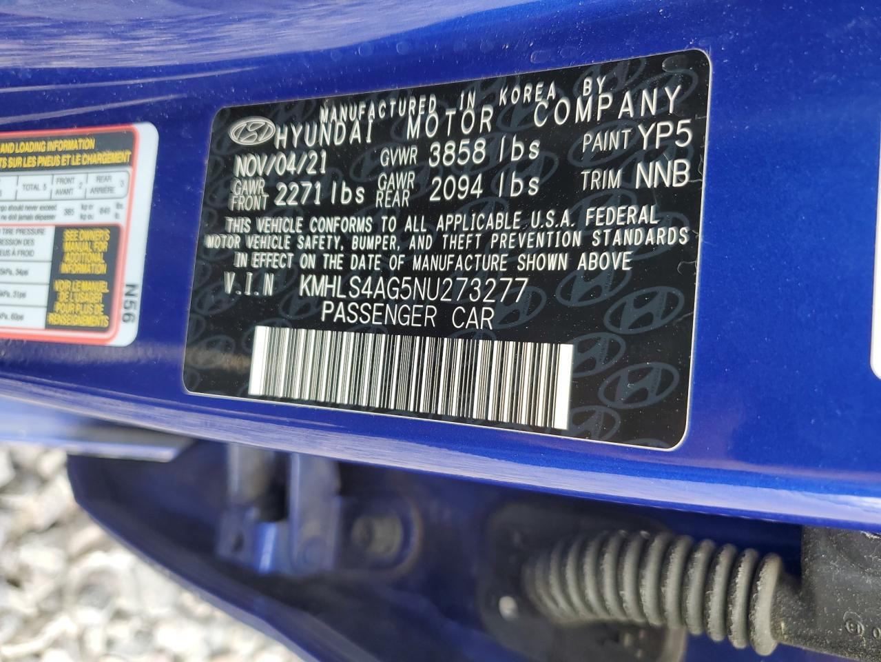 2022 Hyundai Elantra Sel VIN: KMHLS4AG5NU273277 Lot: 85131805