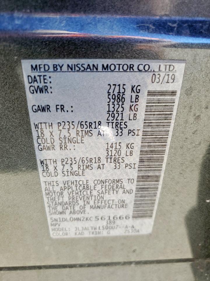 2019 Infiniti Qx60 Luxe VIN: 5N1DL0MN2KC561666 Lot: 85365655