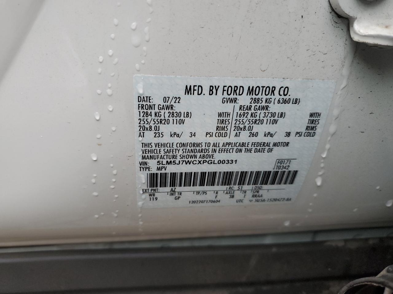 2023 Lincoln Aviator Reserve VIN: 5LM5J7WCXPGL00331 Lot: 86184835