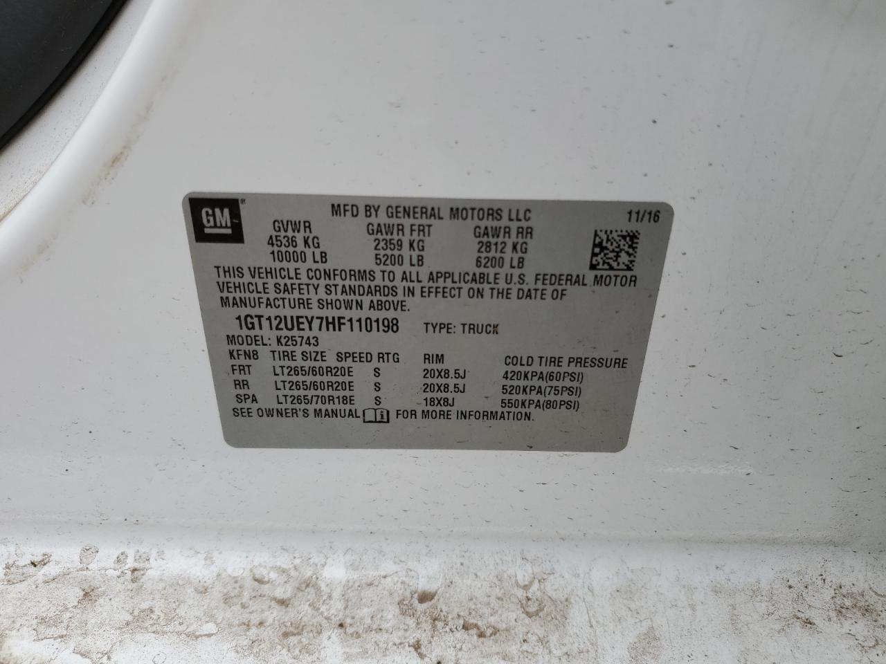 2017 GMC Sierra K2500 Denali VIN: 1GT12UEY7HF110198 Lot: 89516045