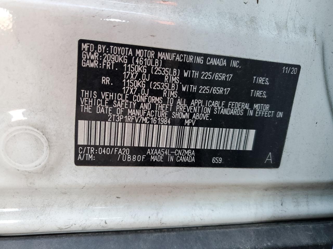 2021 Toyota Rav4 Xle VIN: 2T3P1RFV7MC161984 Lot: 81843925