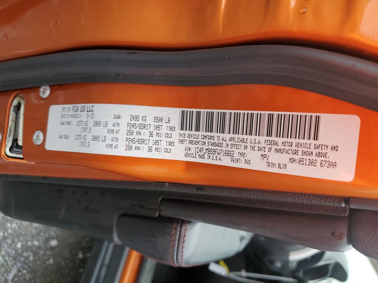 2015 Jeep Cherokee Trailhawk VIN: 1C4PJMBS9FW716662 Lot: 82286755