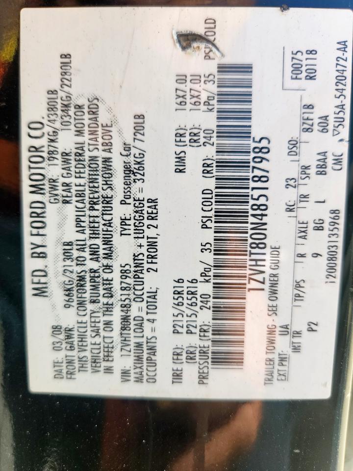 2008 Ford Mustang VIN: 1ZVHT80N485187985 Lot: 82718155