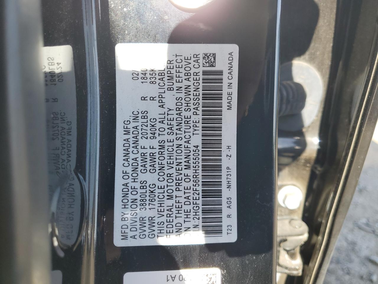 2024 Honda Civic Sport VIN: 2HGFE2F56RH555054 Lot: 85131485