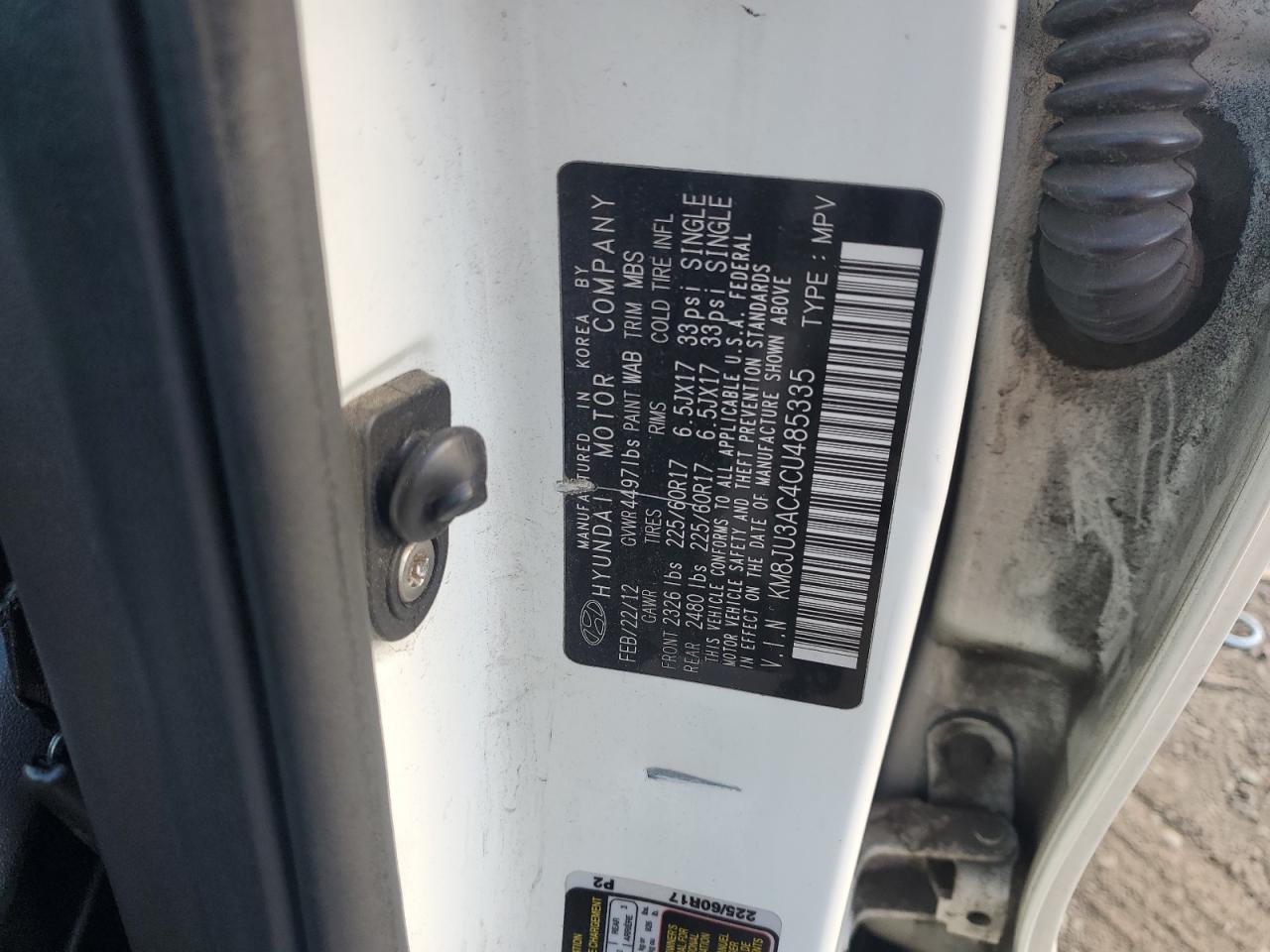 2012 Hyundai Tucson Gls VIN: KM8JU3AC4CU485335 Lot: 82461285